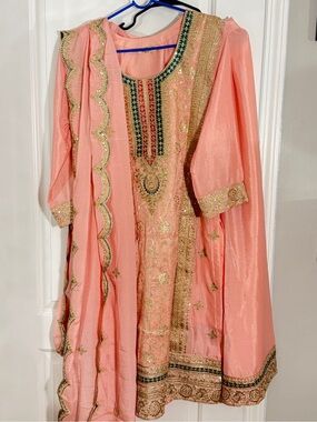 Salwar Kameez - PINK with GOLD and GREEN Embroidery